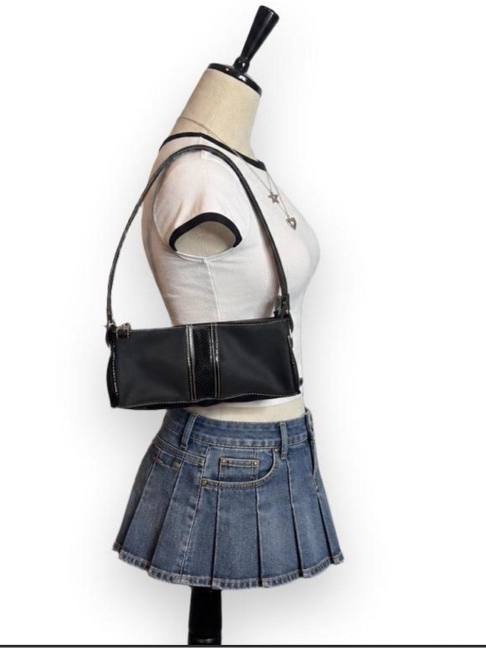 Isaac Mizrahi Black Shoulder Bag with Stitch Detail